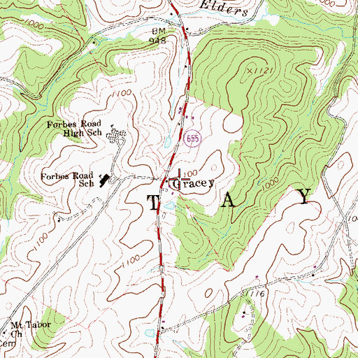 Topographic Map of Gracey, PA