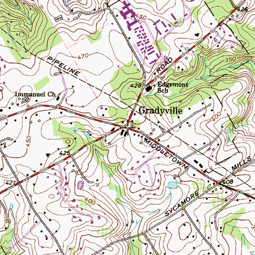 Topographic Map of Gradyville, PA