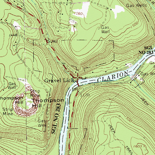 Topographic Map of Gravel Lick, PA