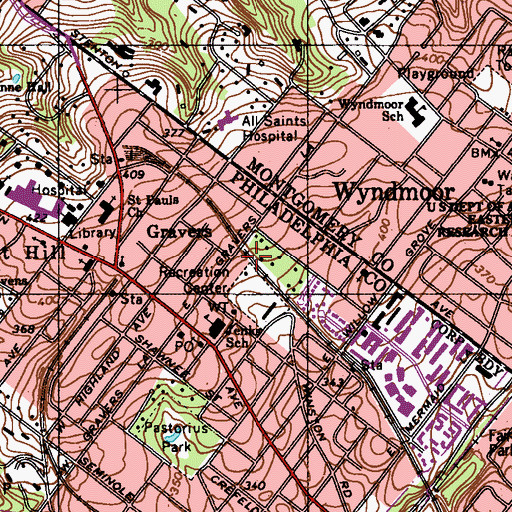 Topographic Map of Gravers, PA