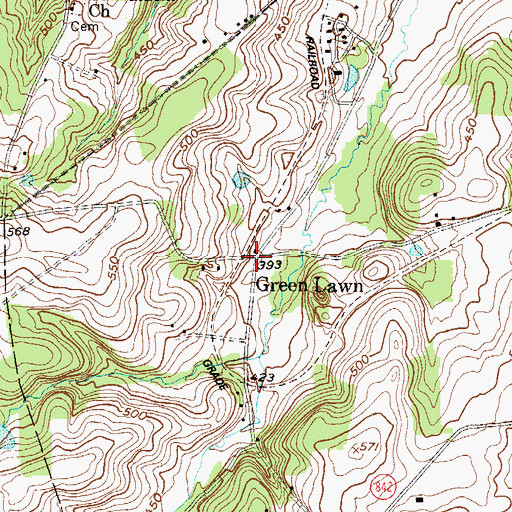 Topographic Map of Green Lawn, PA