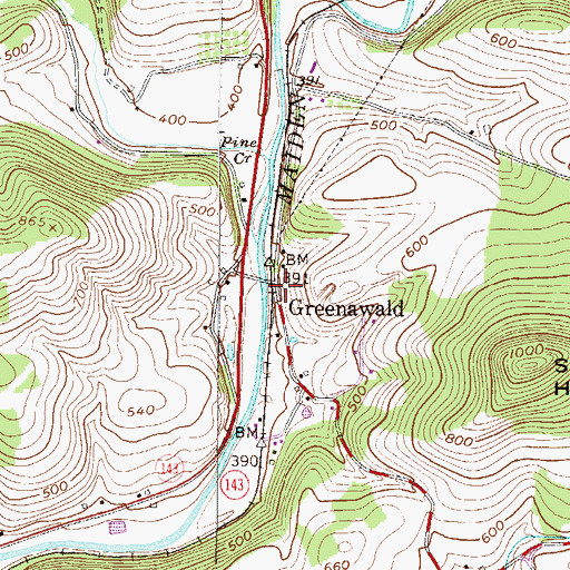 Topographic Map of Greenawald, PA