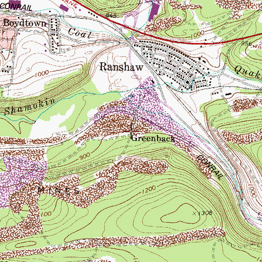 Topographic Map of Greenback, PA