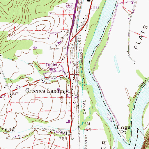 Topographic Map of Greenes Landing, PA