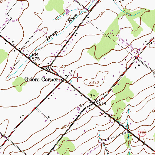 Topographic Map of Griers Corner, PA
