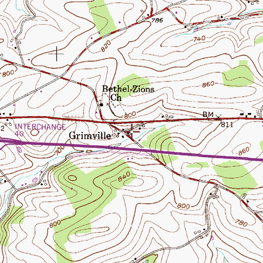 Topographic Map of Grimville, PA