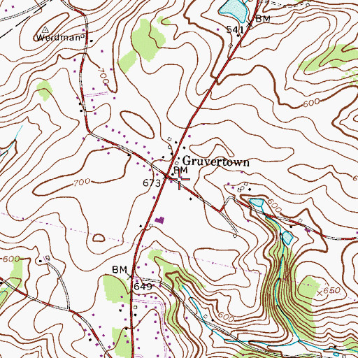 Topographic Map of Gruvertown, PA