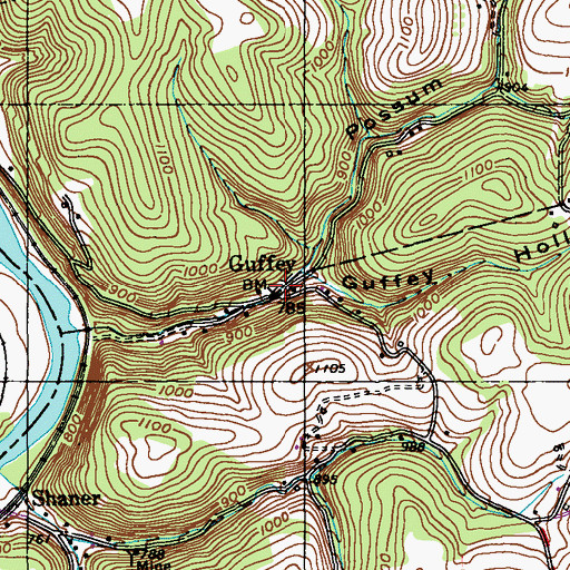 Topographic Map of Guffey, PA