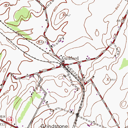 Topographic Map of Guilford Siding, PA