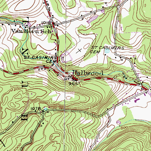Topographic Map of Hallwood, PA