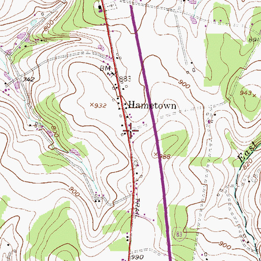 Topographic Map of Hametown, PA