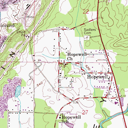Topographic Map of Hopewell Church, AL
