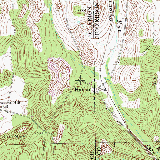 Topographic Map of Harlan, PA