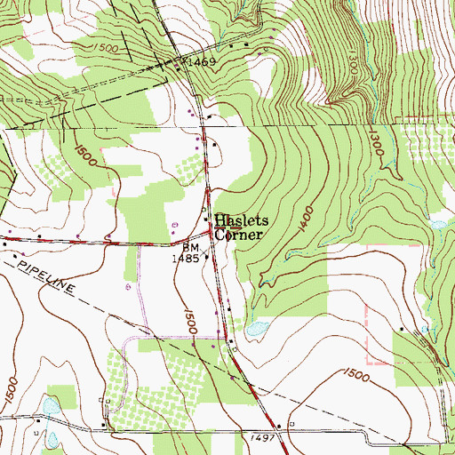 Topographic Map of Haslets Corner, PA