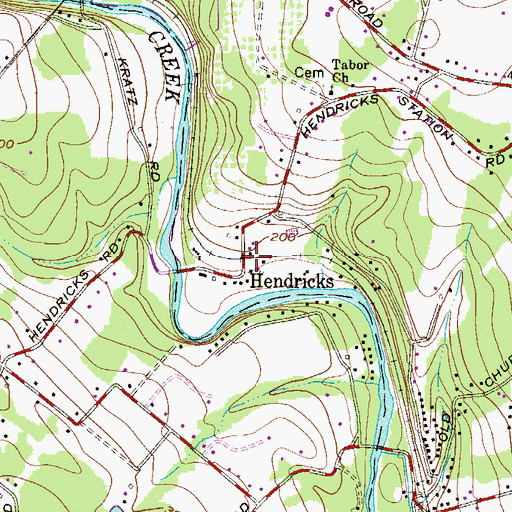 Topographic Map of Hendricks, PA