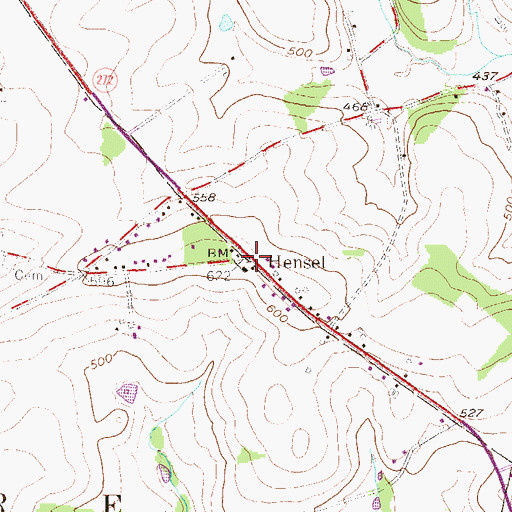 Topographic Map of Hensel, PA