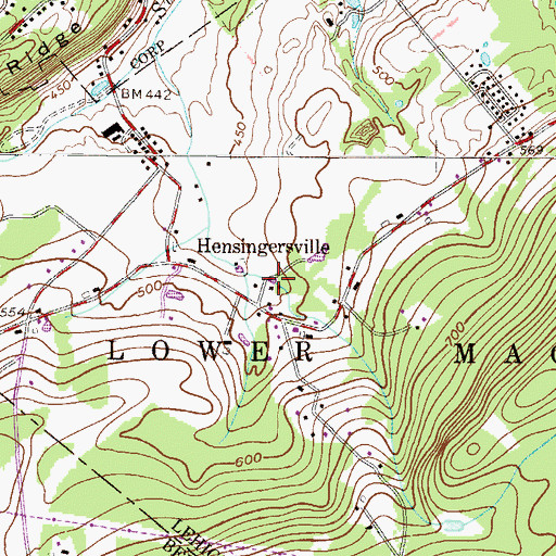 Topographic Map of Hensingersville, PA