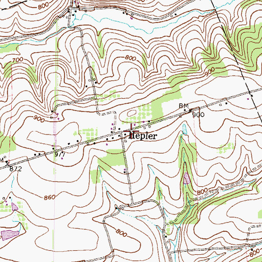 Topographic Map of Hepler, PA