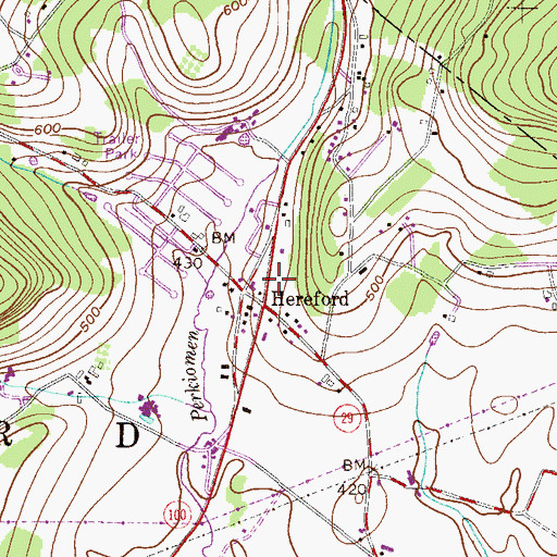 Topographic Map of Hereford, PA