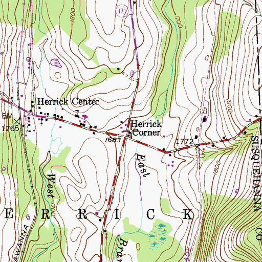 Topographic Map of Herrick Corner, PA