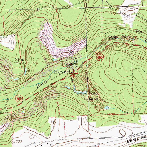 Topographic Map of Heverly, PA
