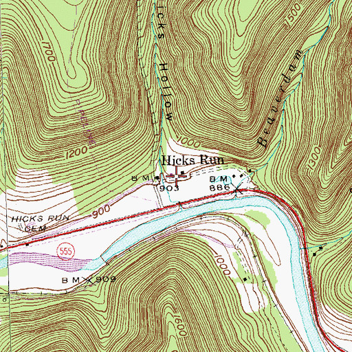 Topographic Map of Hicks Run, PA