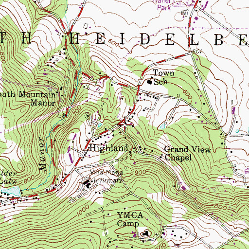 Topographic Map of Highland, PA