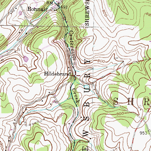 Topographic Map of Hildebrand, PA