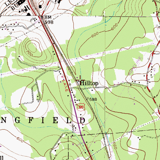 Topographic Map of Hilltop, PA