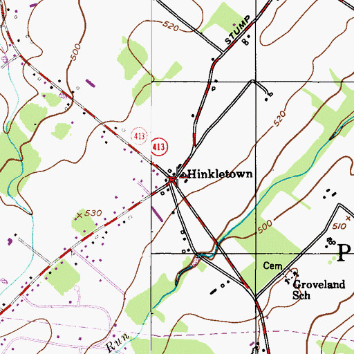 Topographic Map of Hinkletown, PA