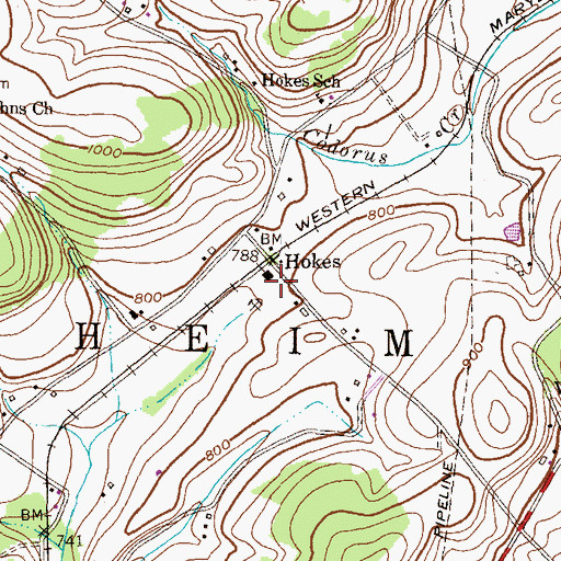 Topographic Map of Hokes, PA