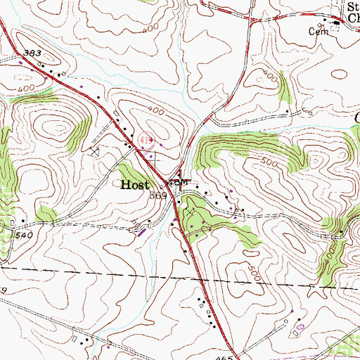 Topographic Map of Host, PA