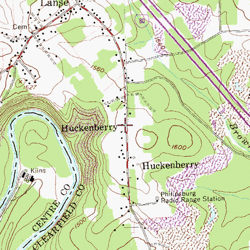 Topographic Map of Huckenberry, PA