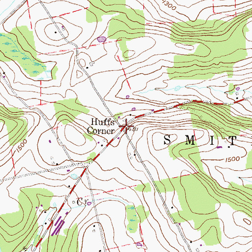 Topographic Map of Huffs Corner, PA
