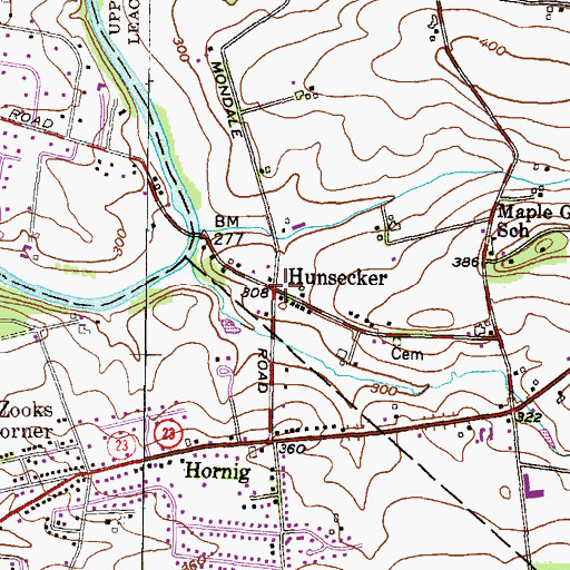 Topographic Map of Hunsecker, PA