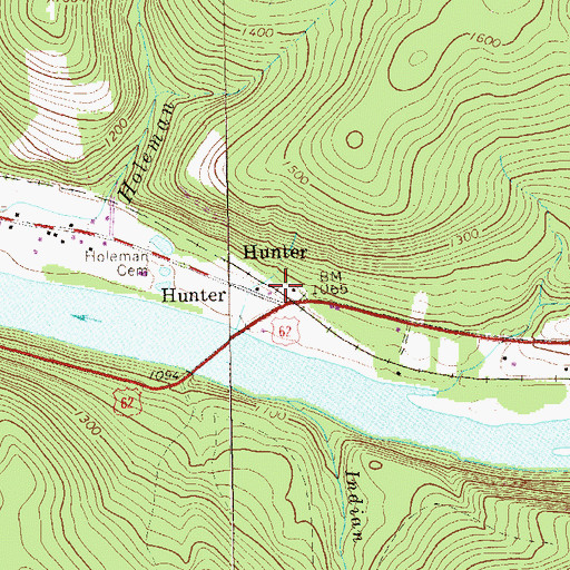 Topographic Map of Hunter, PA
