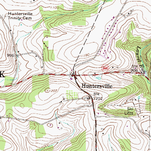 Topographic Map of Huntersville, PA