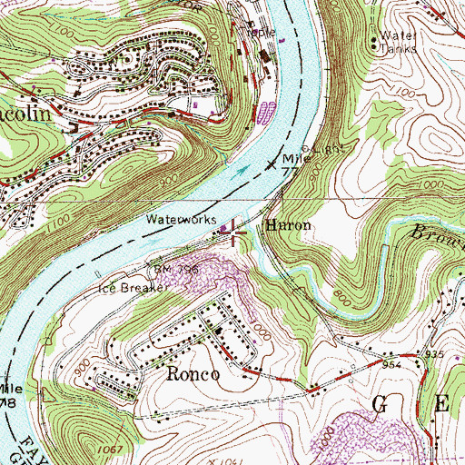 Topographic Map of Huron, PA