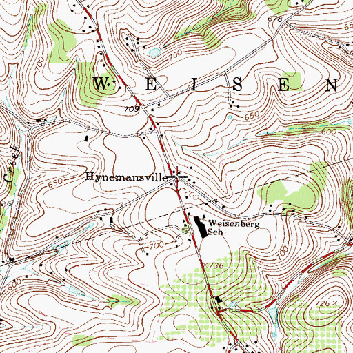 Topographic Map of Hynemansville, PA