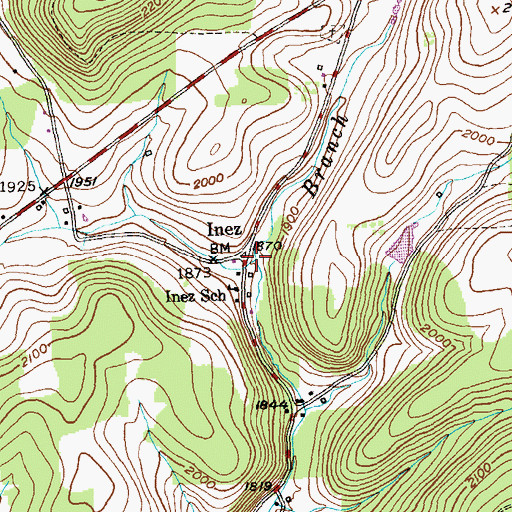 Topographic Map of Inez, PA