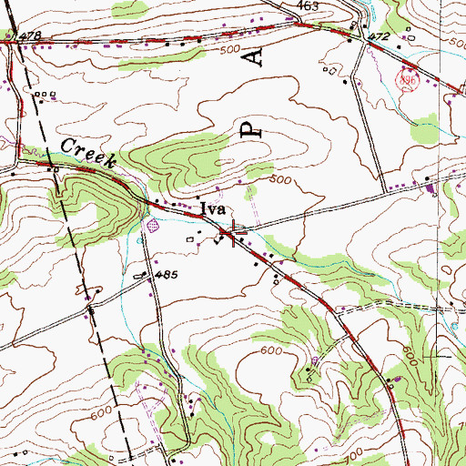 Topographic Map of Iva, PA