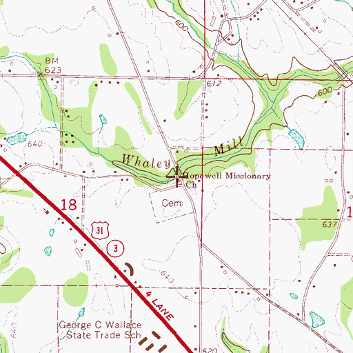 Topographic Map of Hopewell Baptist Church, AL