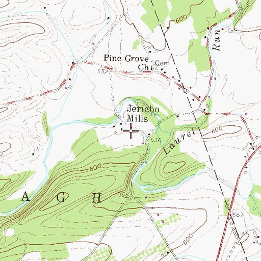 Topographic Map of Jericho Mills, PA