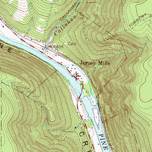 Topographic Map of Jersey Mills, PA