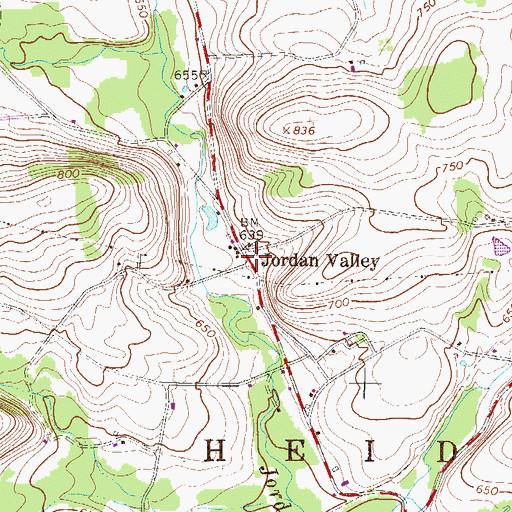 Topographic Map of Jordan Valley, PA