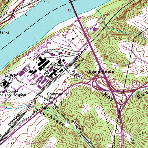 Topographic Map of Josephtown, PA