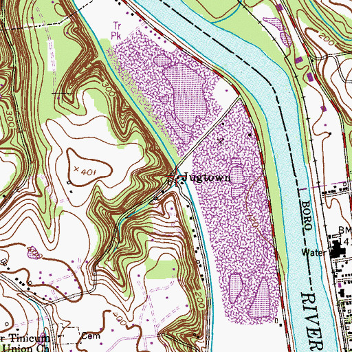 Topographic Map of Jugtown, PA