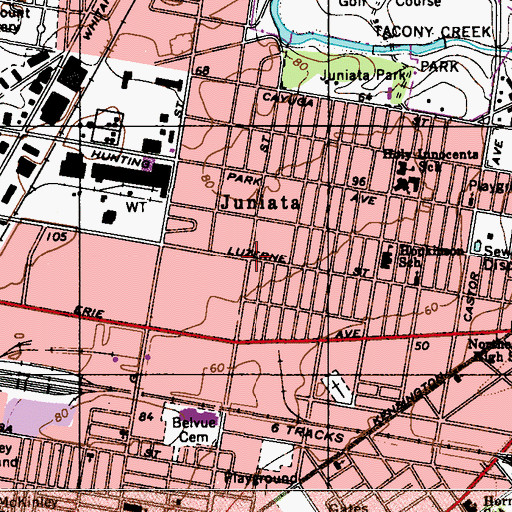 Topographic Map of Juniata, PA