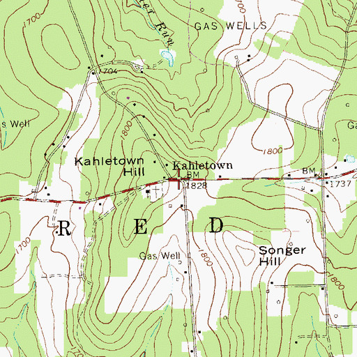 Topographic Map of Kahletown, PA