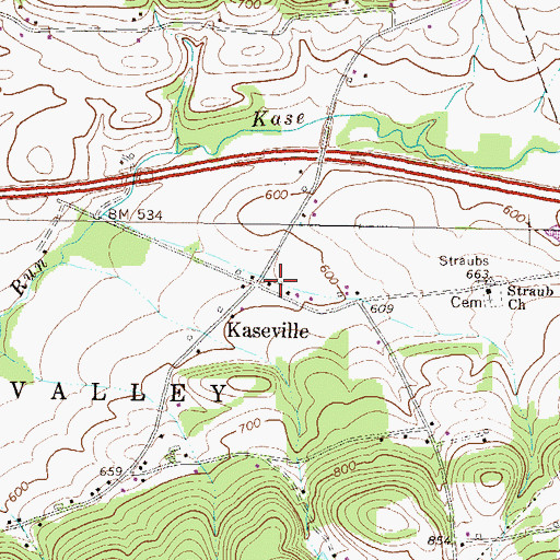 Topographic Map of Kaseville, PA
